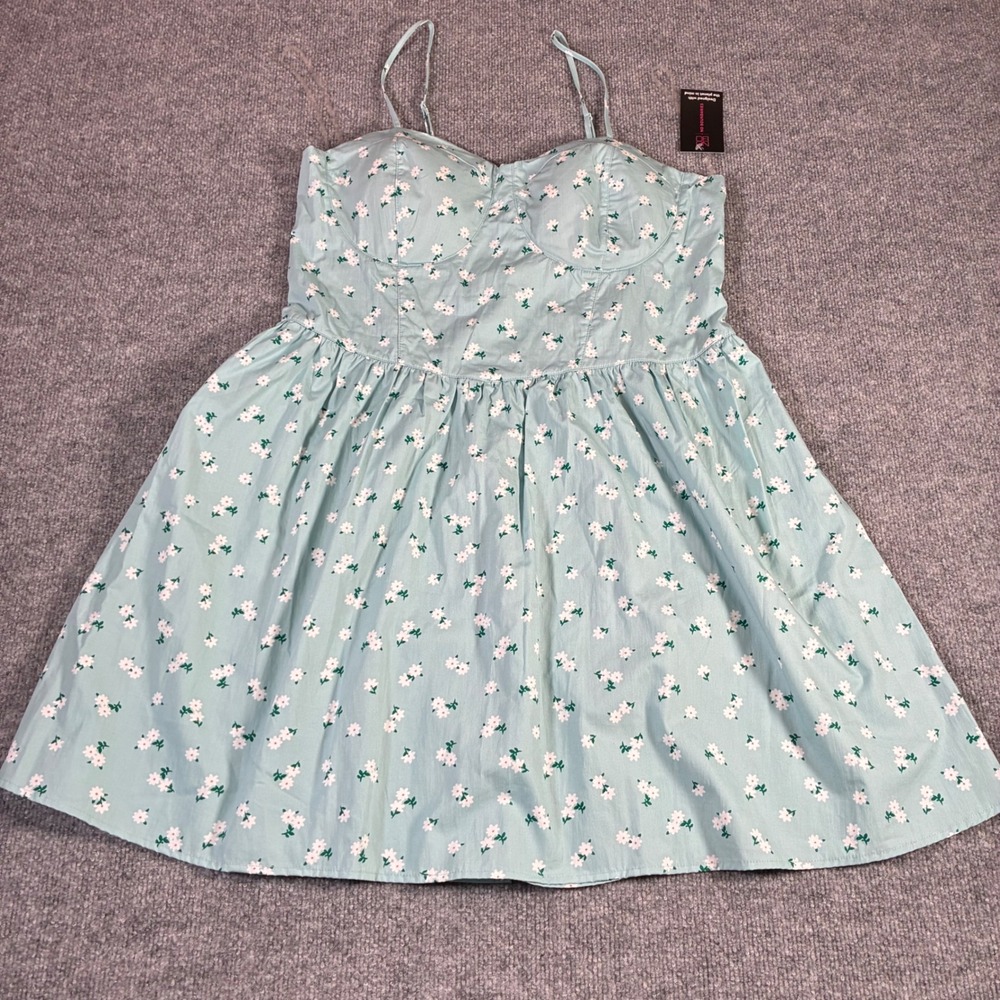 No Boundaries Floral Mini Dress Womens XXXL 21 Teal Haze Sweetheart NEW NWT - Picture 1 of 9
